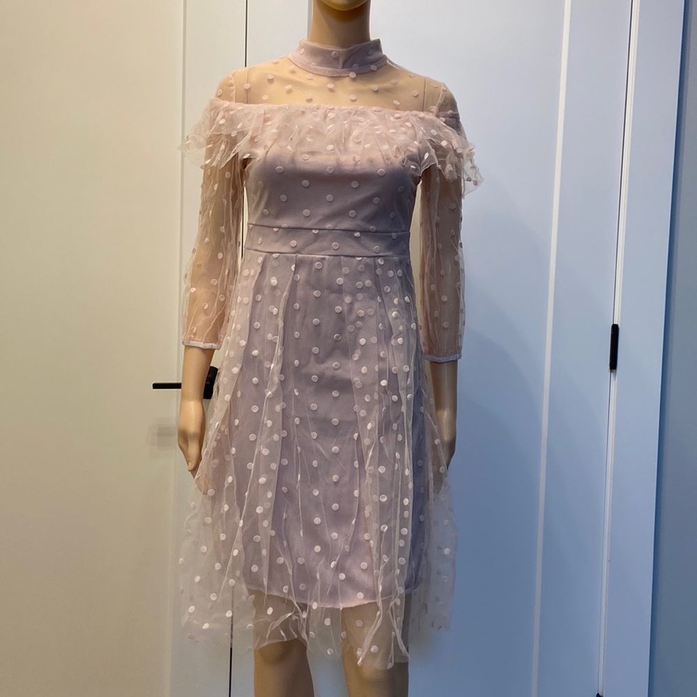 NEW Pink Dress with Sheer Polka Dots Layer